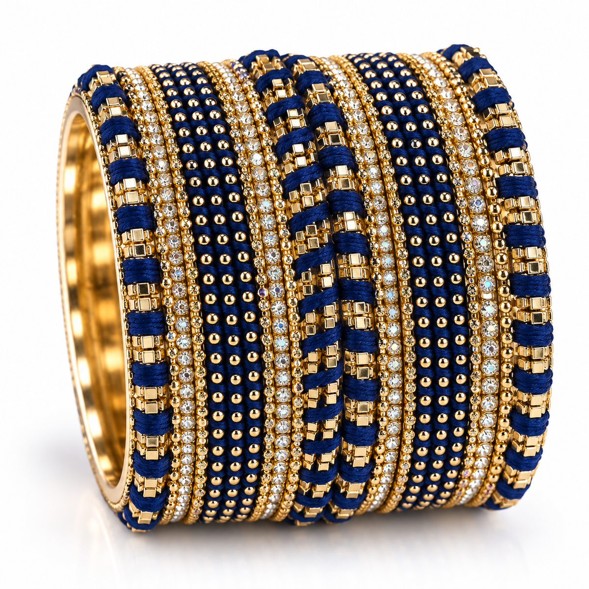 Navy Blue Thread & Stone Bangles – Size 2.10