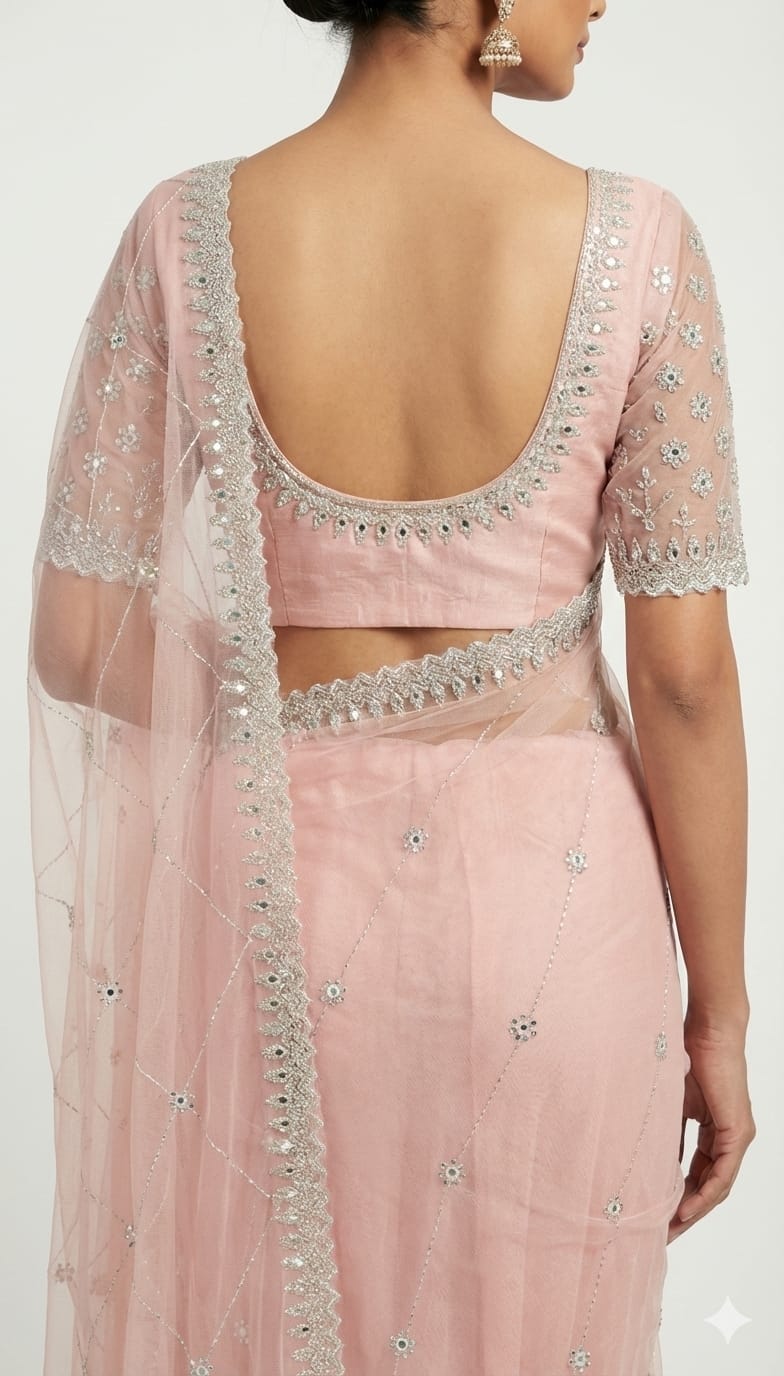 Rose Pure Organza Saree with Intricate Hand-Beaded Artistry