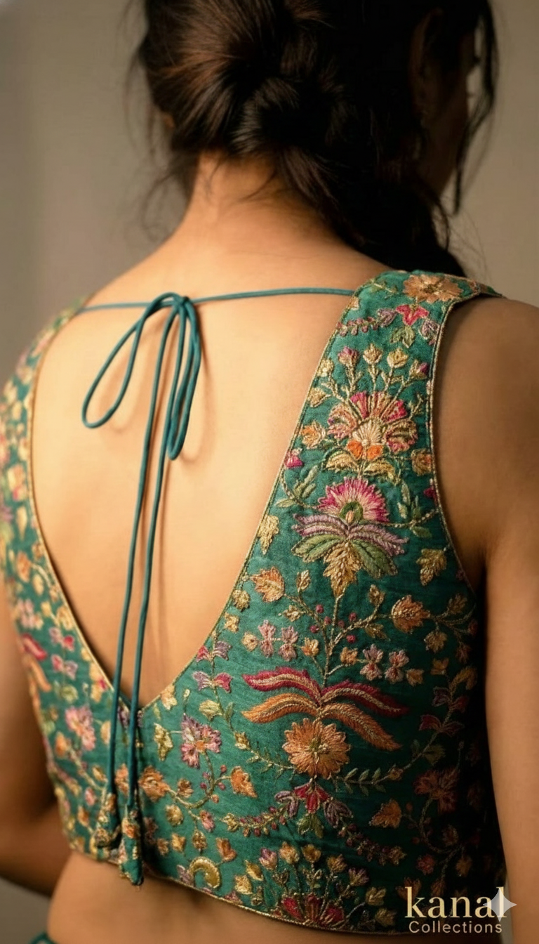 Peacock Blue Intricate Floral Embroidered Blouse