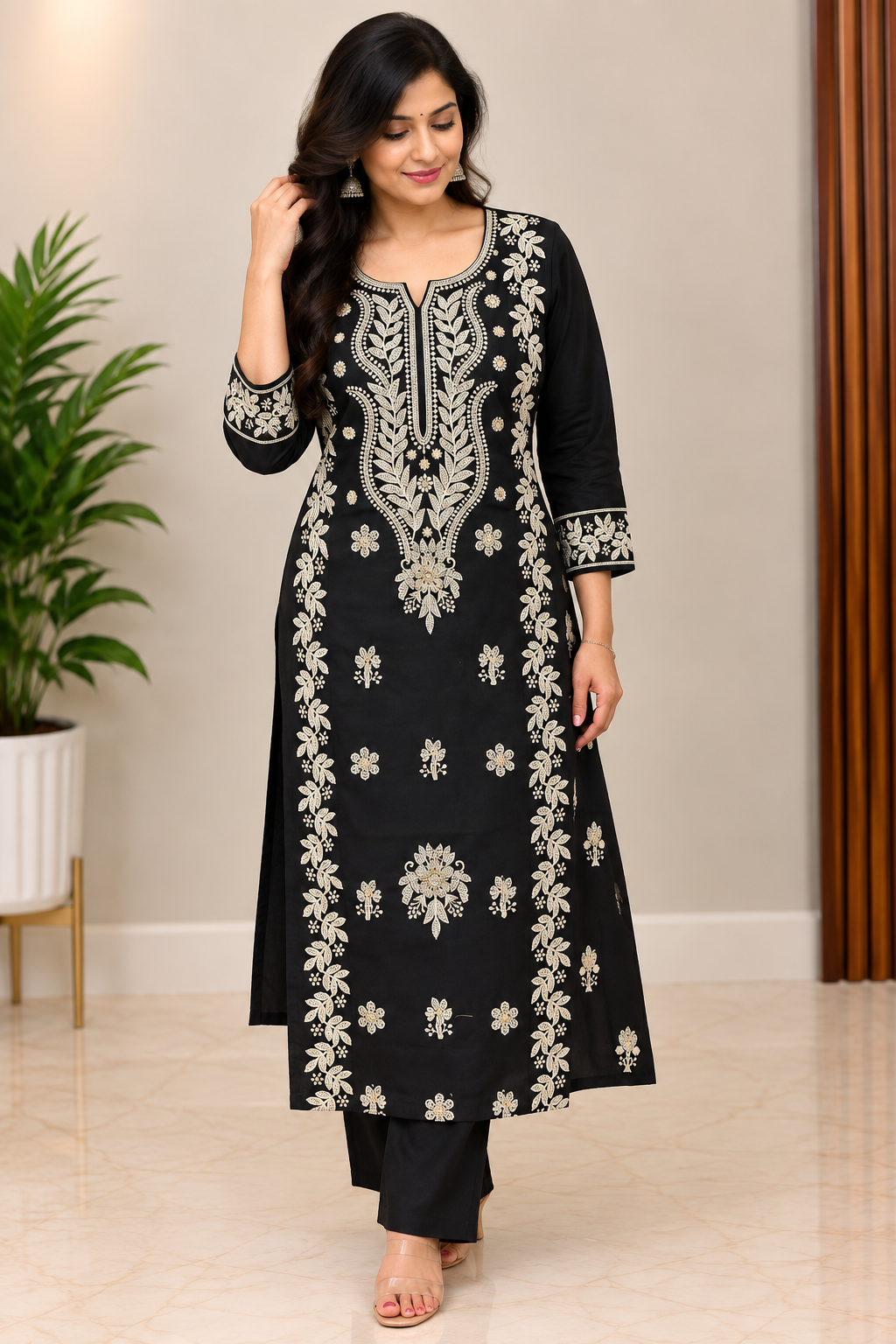 Black Embroidered Rayon Co-ord Set