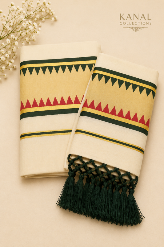 Traditional Kerala Set Mundu with Temple Border | Onam Collection | Kanal Collections Australia