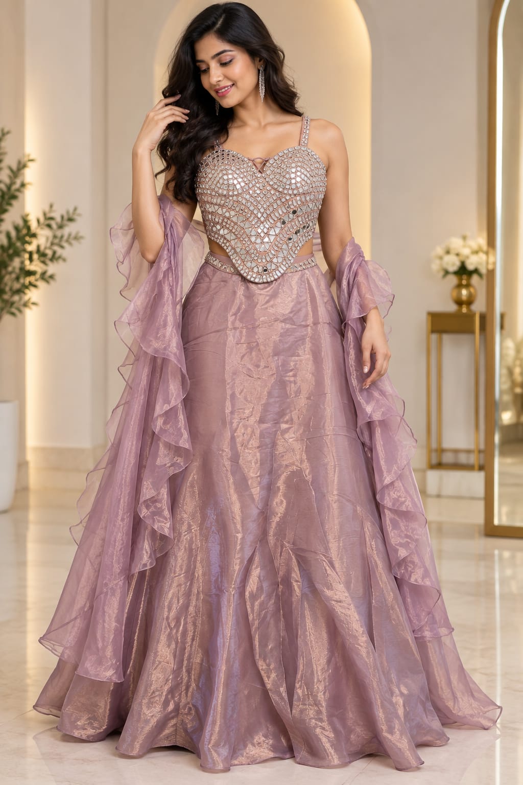 Premium Designer Lavender Mirror Work Lehenga Set