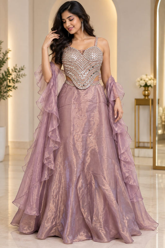 Premium Designer Lavender Mirror Work Lehenga Set