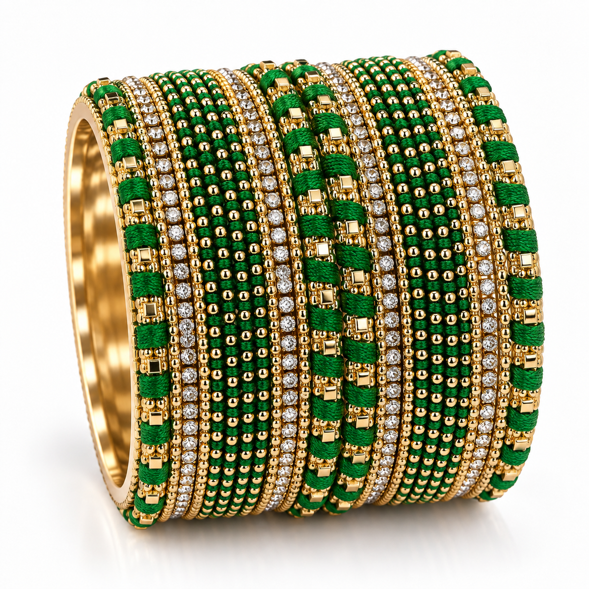Green Thread & Stone Bangles – Size 2.10
