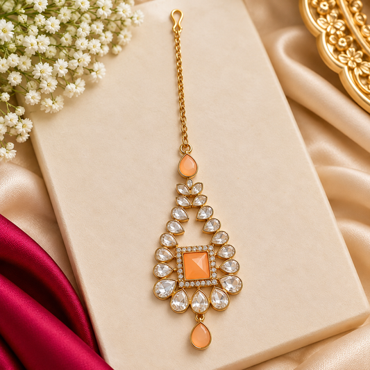 Peach Stone Gold Maang Tikka – Indian Bridal Jewellery