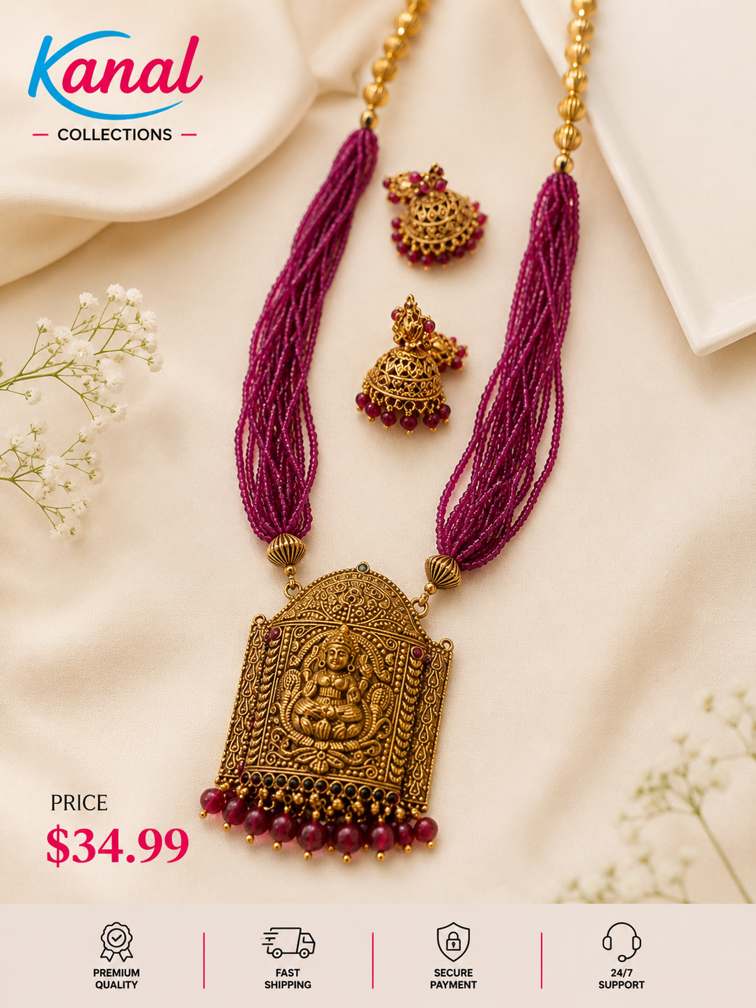 Antique Gold Lakshmi Pendant Necklace & Jhumka Earring Set | Kanal Collections