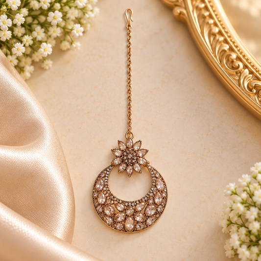 Gold-Tone Crescent Maang Tikka – Crystal Bridal Jewellery
