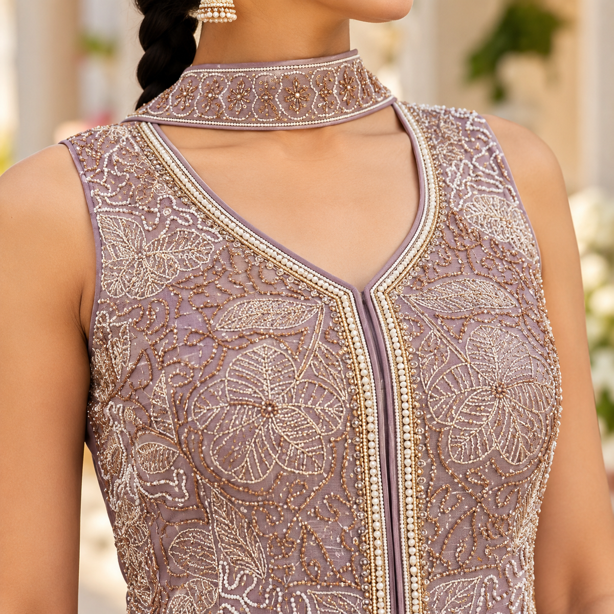 Mauve Embroidered Palazzo Set – Size L | Full Sleeve Optional