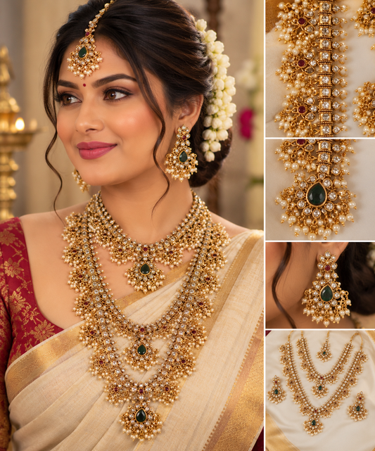 Traditional Indian Bridal Jewellery Set with Green Stones – Kanal Collections