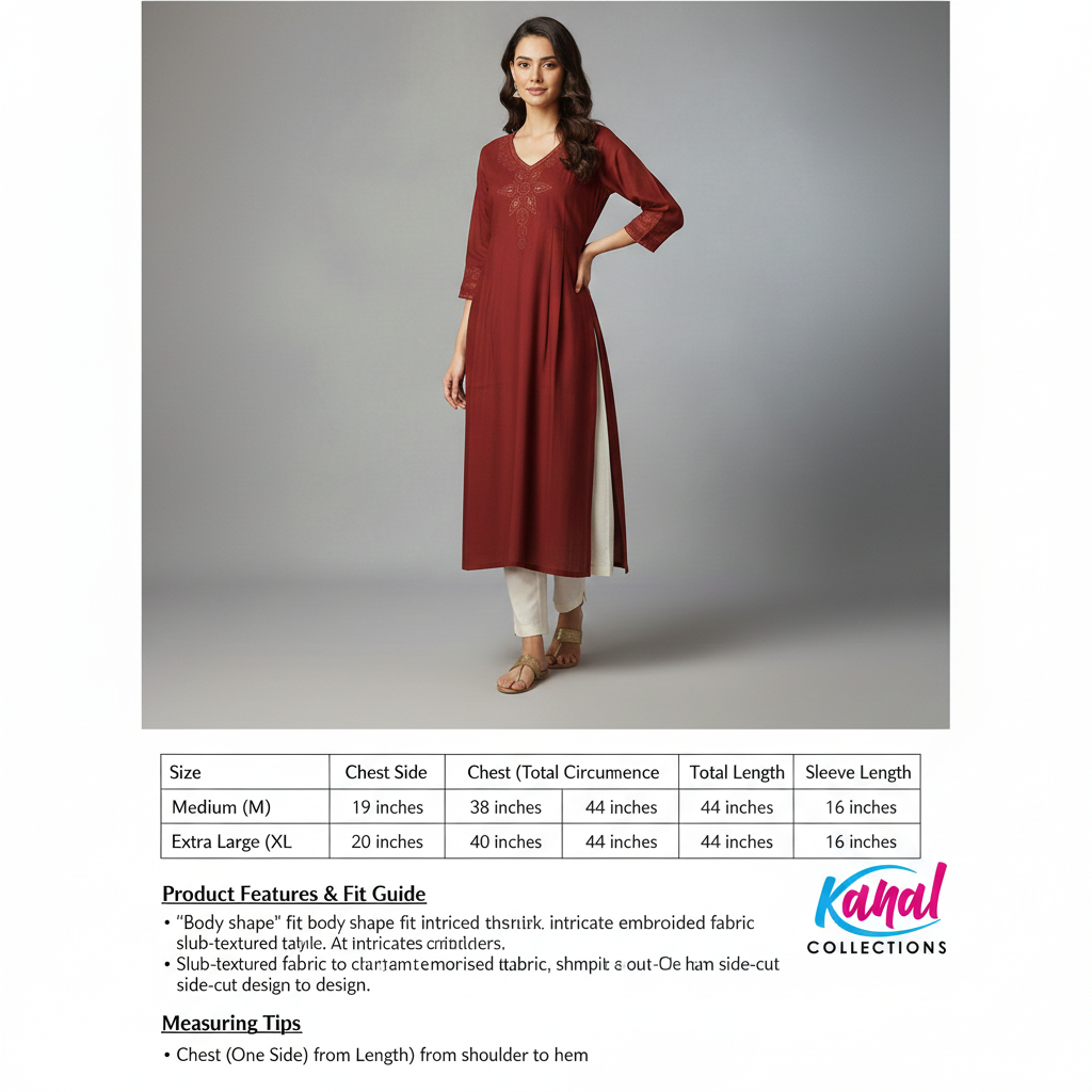 Elegant Maroon Embroidered Side-Cut Kurti