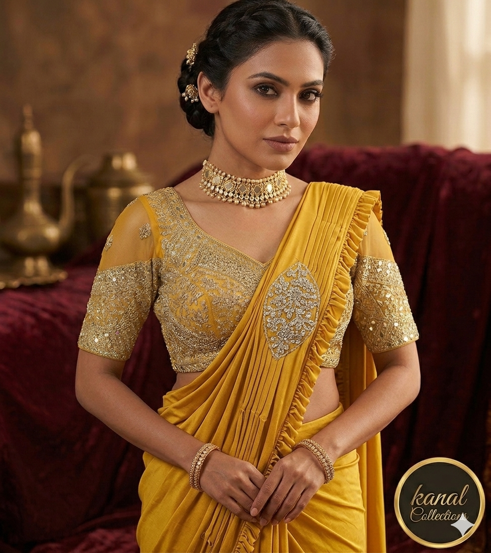 Exquisite Mustard Yellow Ready-to-Wear / "one minute saree" Saree