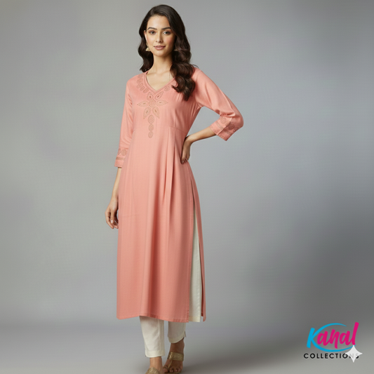 Kanal Collections Embroidered Side-Cut Kurti
