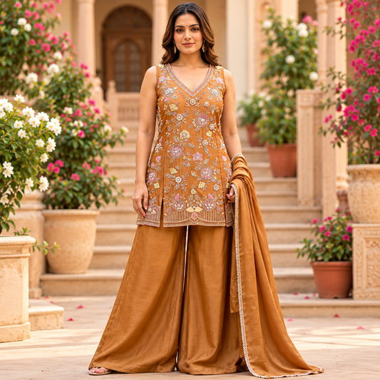 Mustard Gold Embroidered Designer Kurta Set – Sizes L & XL