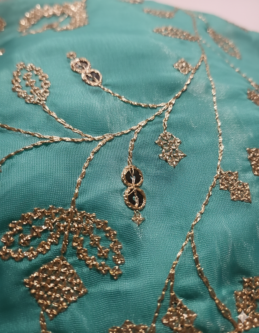 Radiant Teal Embroidered V-Neck Saree Blouse