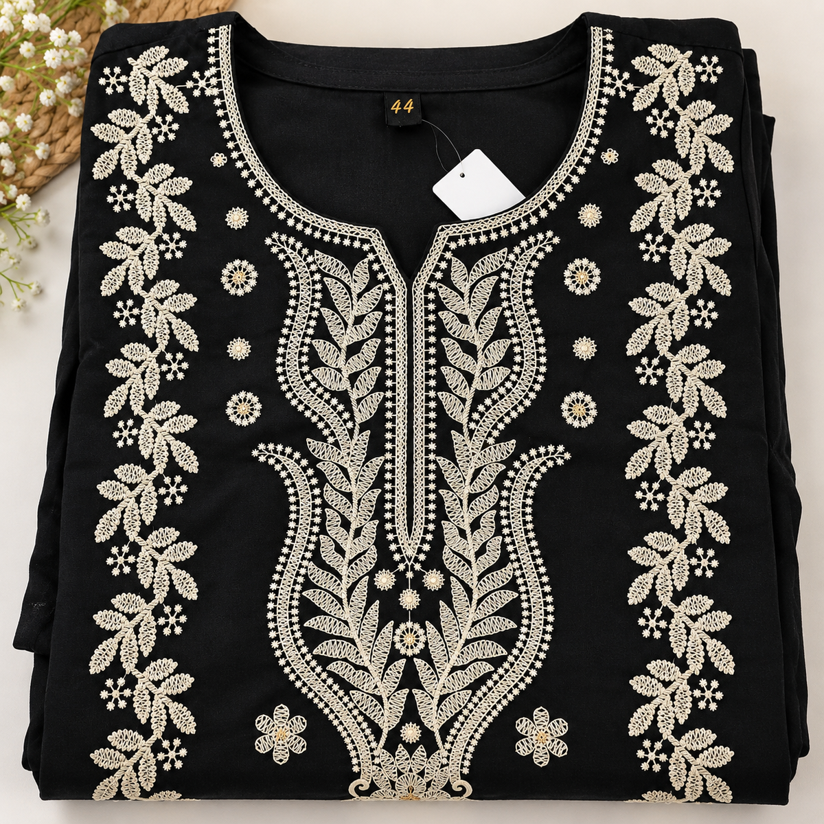 Black Embroidered Rayon Co-ord Set