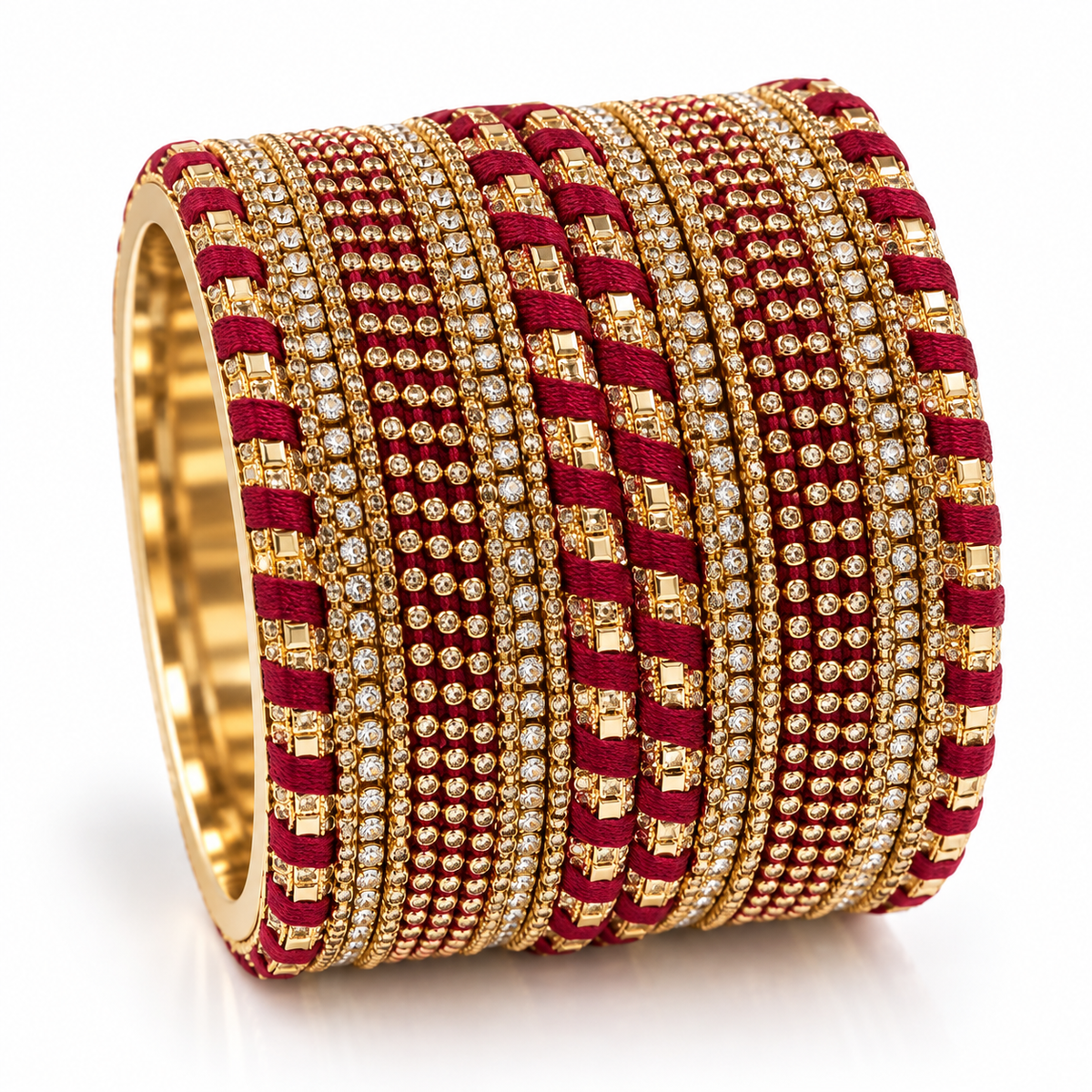 Maroon Thread & Stone Bangles – Size 2.10