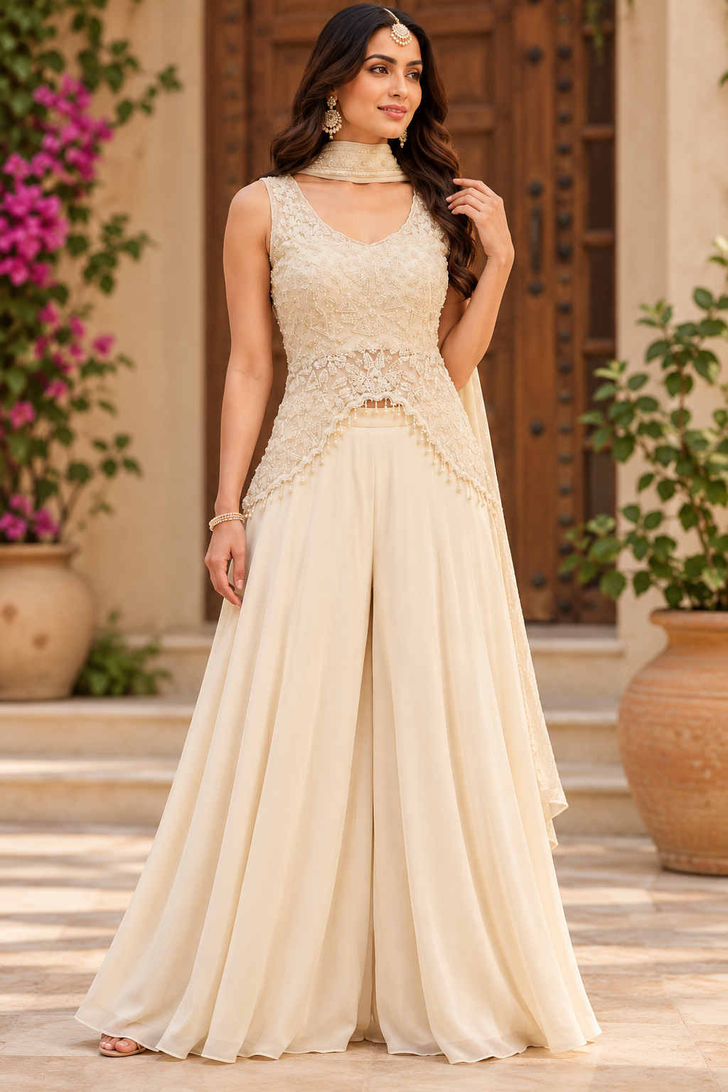 Cream Embroidered Palazzo Set – Elegant Ethnic Wear