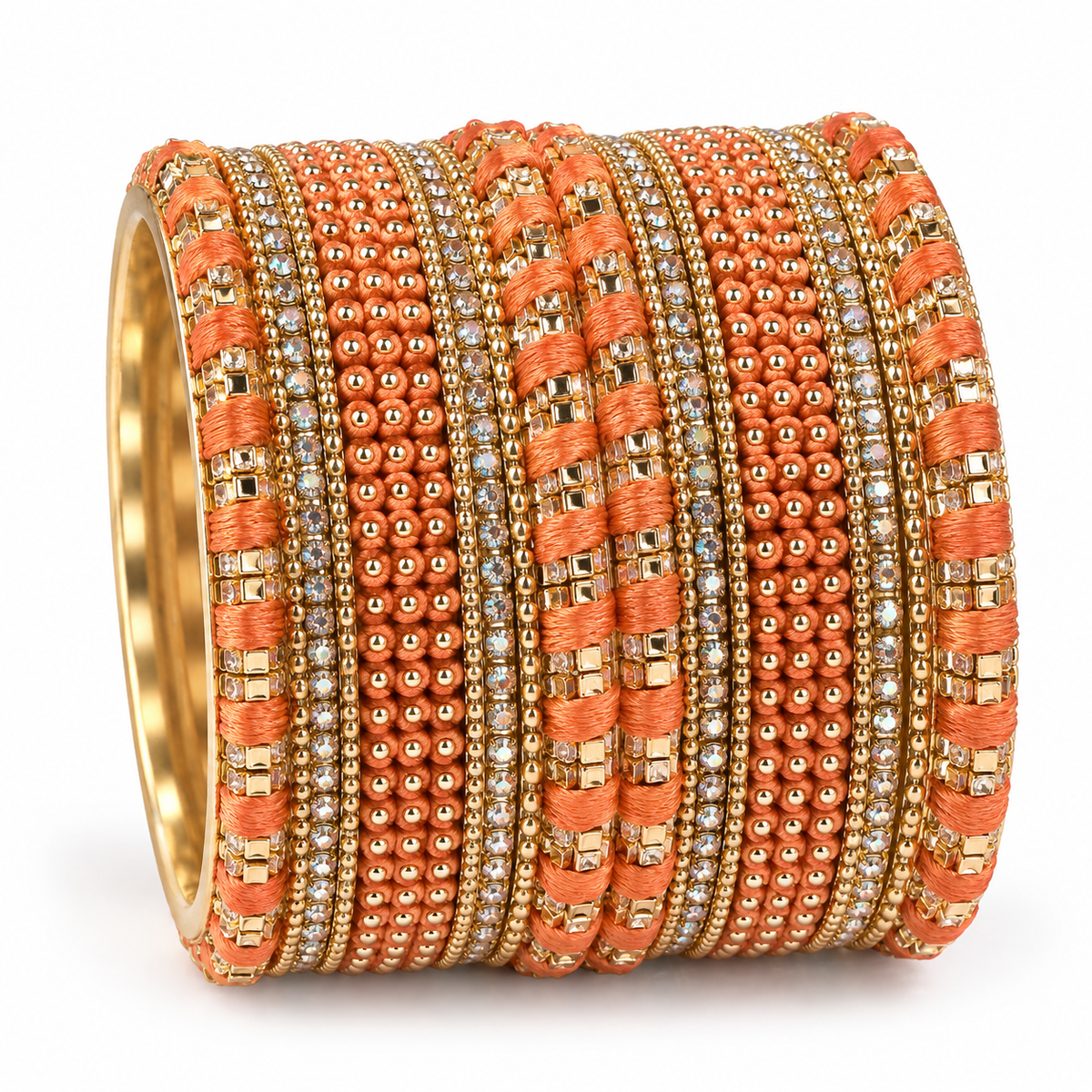 Peach Thread & Stone Bangles – Size 2.10