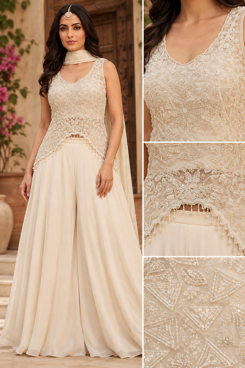 Cream Embroidered Palazzo Set – Elegant Ethnic Wear