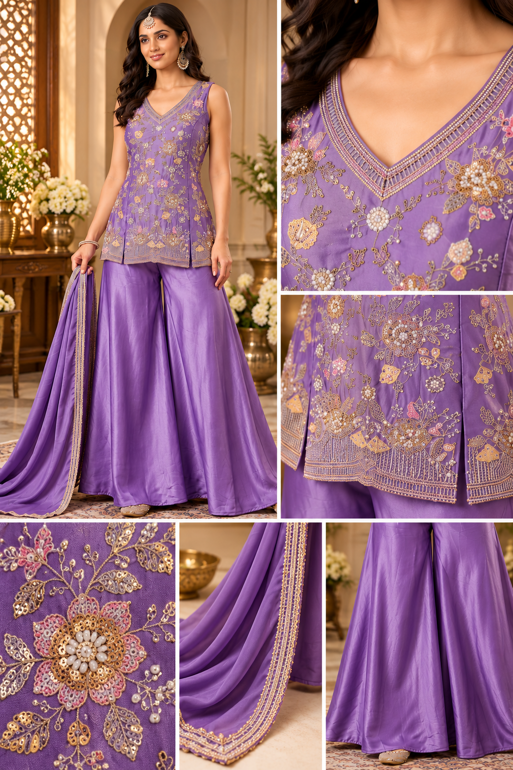 Lavender Purple Embroidered Chinon Salwar Suit Set – Elegant Indian Ethnic Wear | Size L–XL