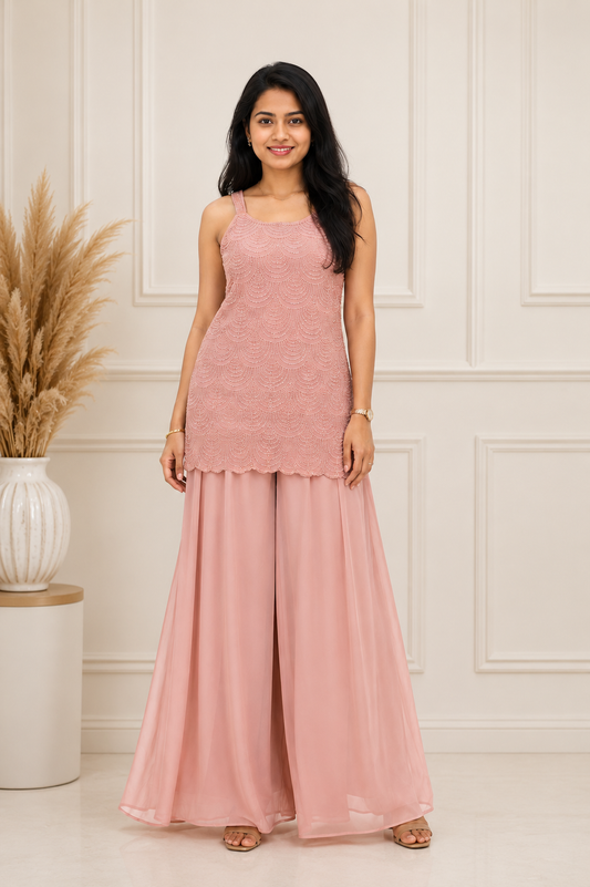 Girls’ Dusty Pink Beaded Palazzo Set | Kids Indian Ethnic Wear