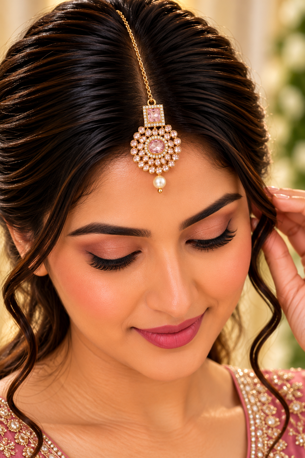 Pink Stone Maang Tikka