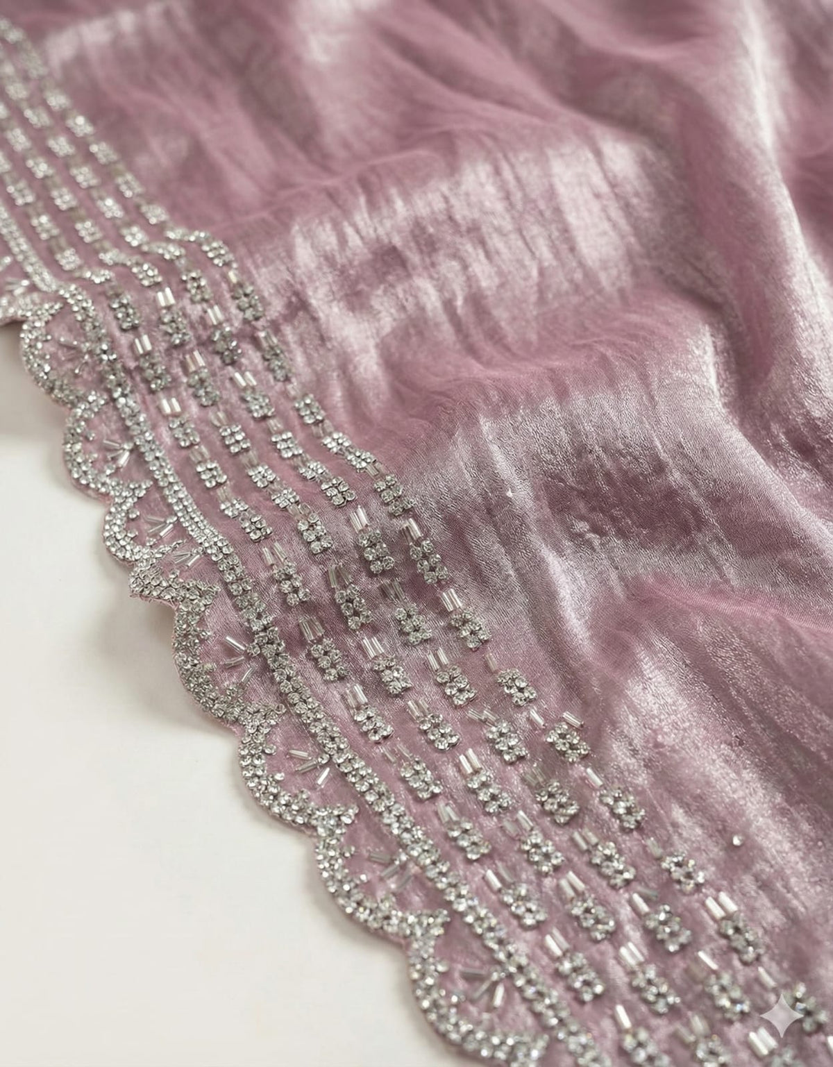 Rose Lavender Jimmy Choo Silk Saree with Handcrafted Beadwork