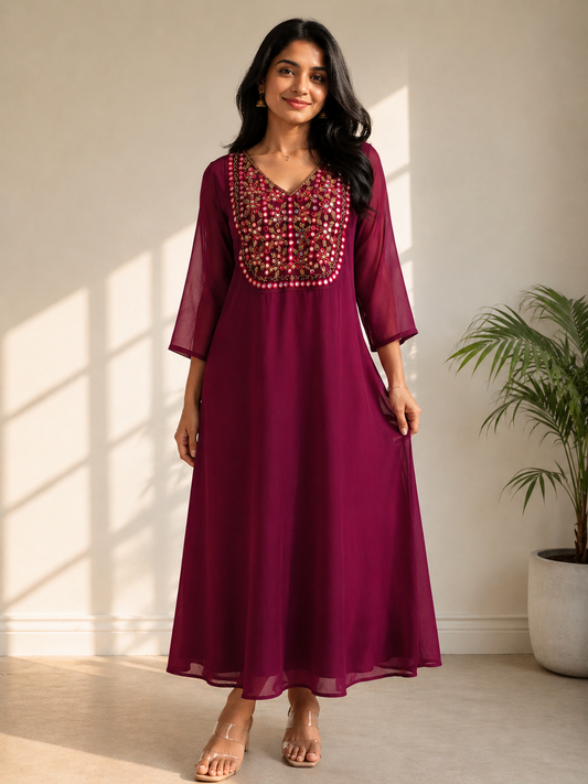Elegant Georgette Kurtis with Intricate Mirror & Bead Work