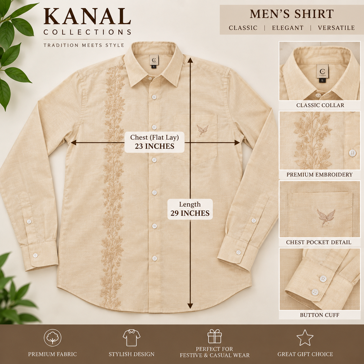 Cream Embroidered Men’s Shirt
