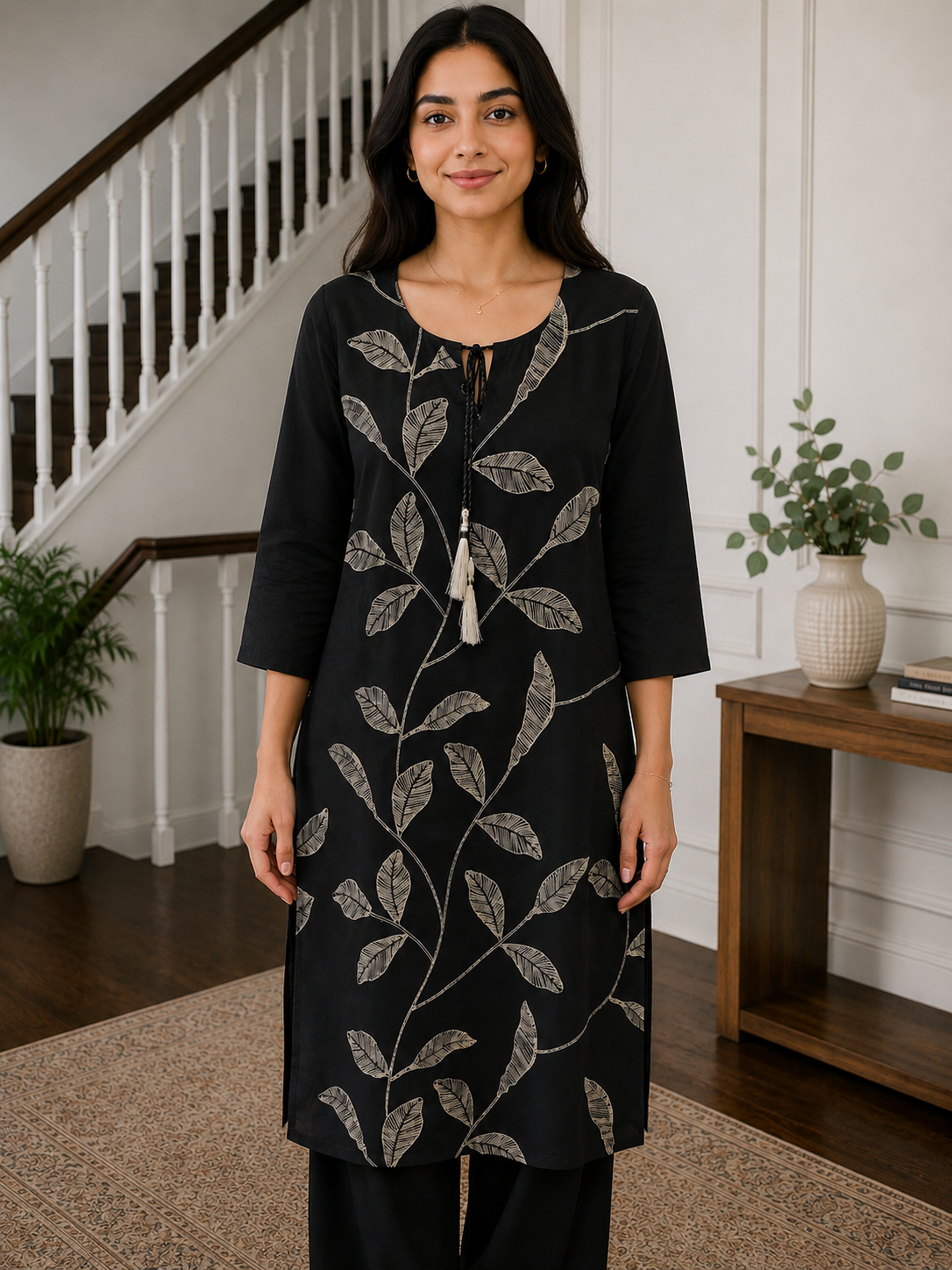 Midnight Botanical Cotton Kurthi
