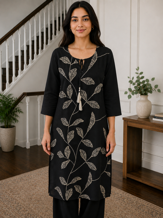 Midnight Botanical Cotton Kurthi
