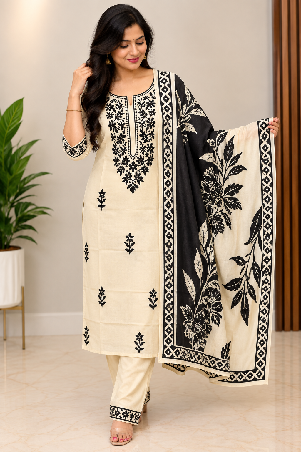 White  Embroidered Rayon 3-Piece Kurta Dupatta Set