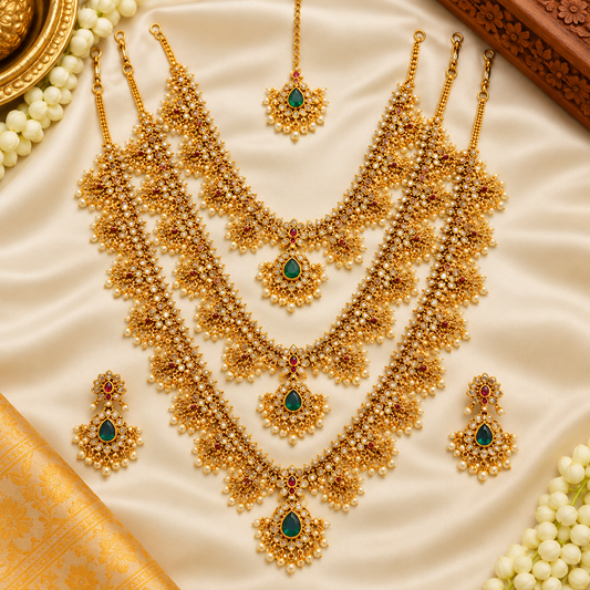 Traditional Indian Bridal Jewellery Set with Green Stones – Kanal Collections