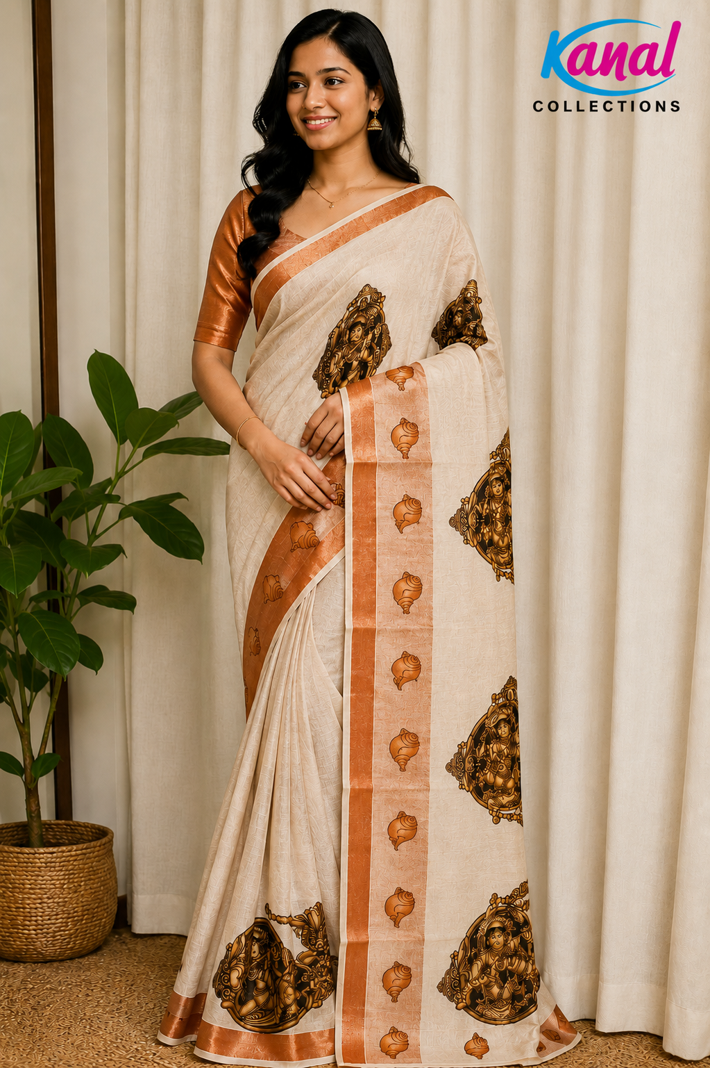 modern-kerala-kasavu-saree-copper-zari-krishna-mural