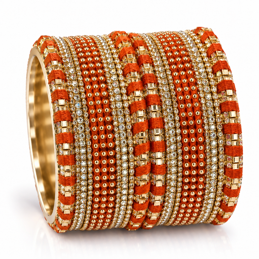 Orange Thread & Stone Bangles – Size 2.10