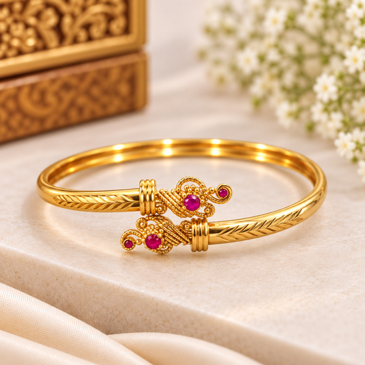 Gold Tone Pink Stone Designer Bangle – Free Size