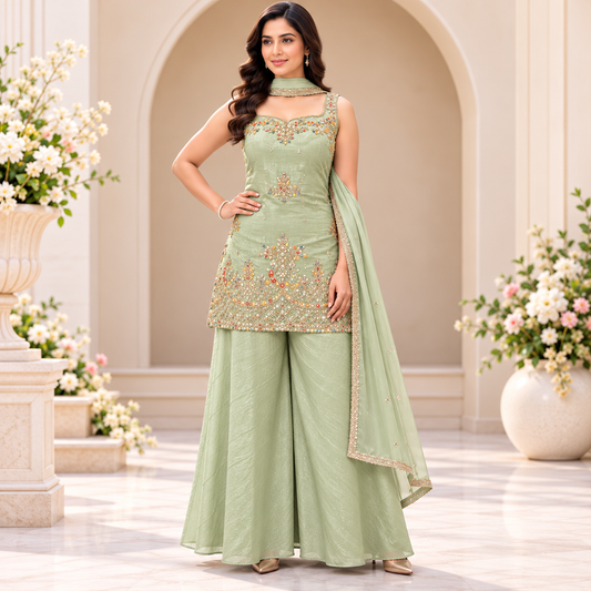 Mint Green Embroidered Salwar Suit – Size L