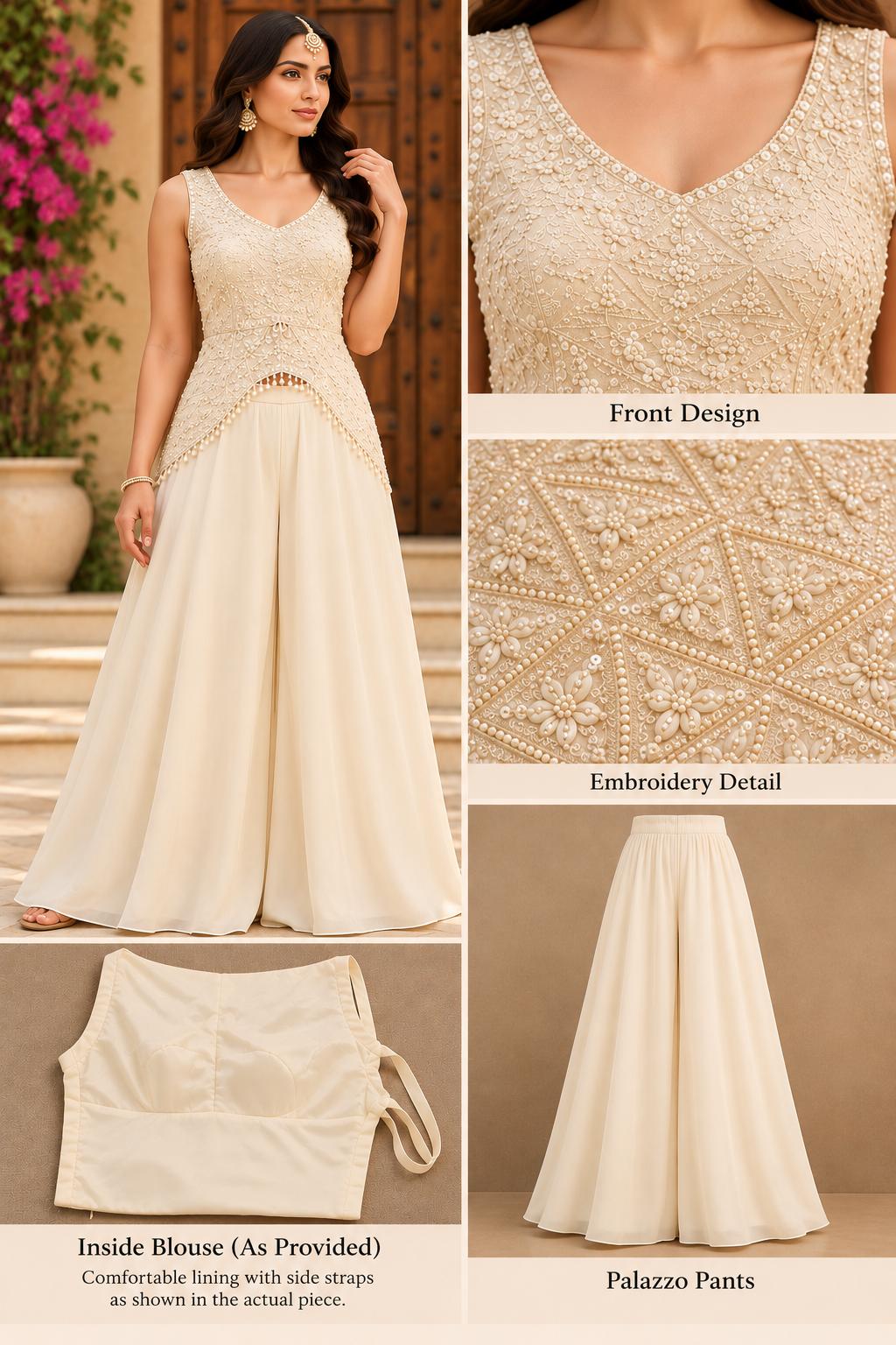 Cream Embroidered Palazzo Set – Elegant Ethnic Wear