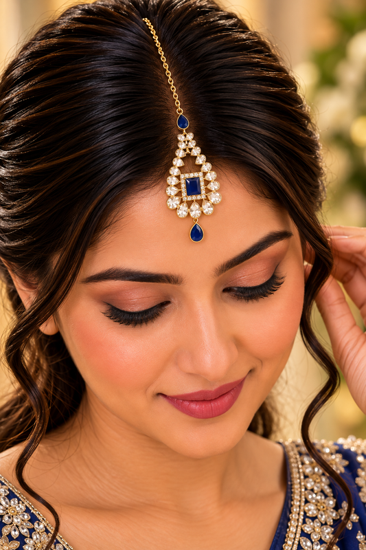Navy Blue and Gold Maang Tikka – Indian Bridal Jewellery