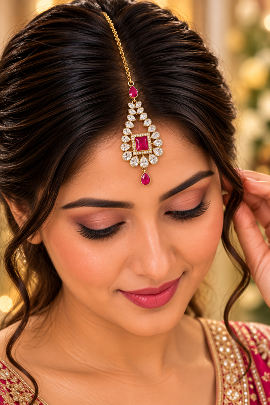 Ruby Red and Gold Maang Tikka – Indian Bridal Jewellery