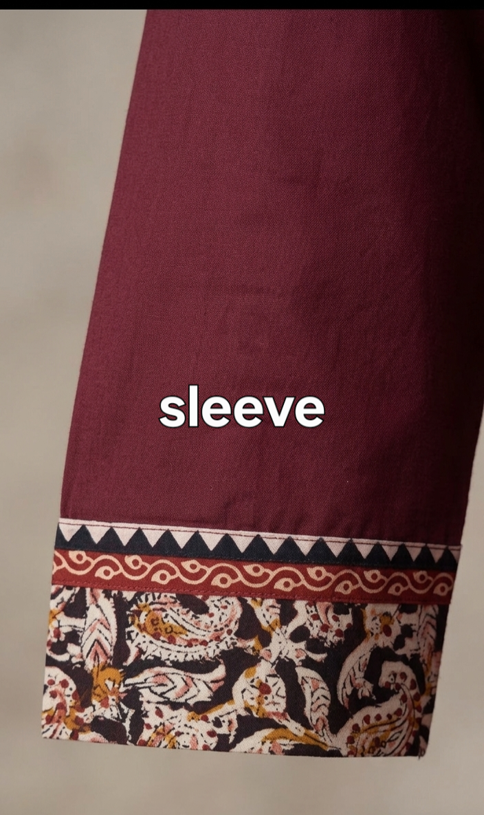 Wine Cotton Kurta Pant Set with Mirror Work | Kanal Collections