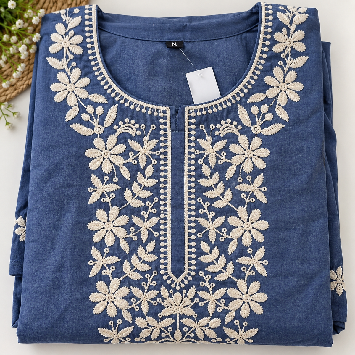 Slate Blue Embroidered Rayon 3-Piece Kurta Dupatta Set