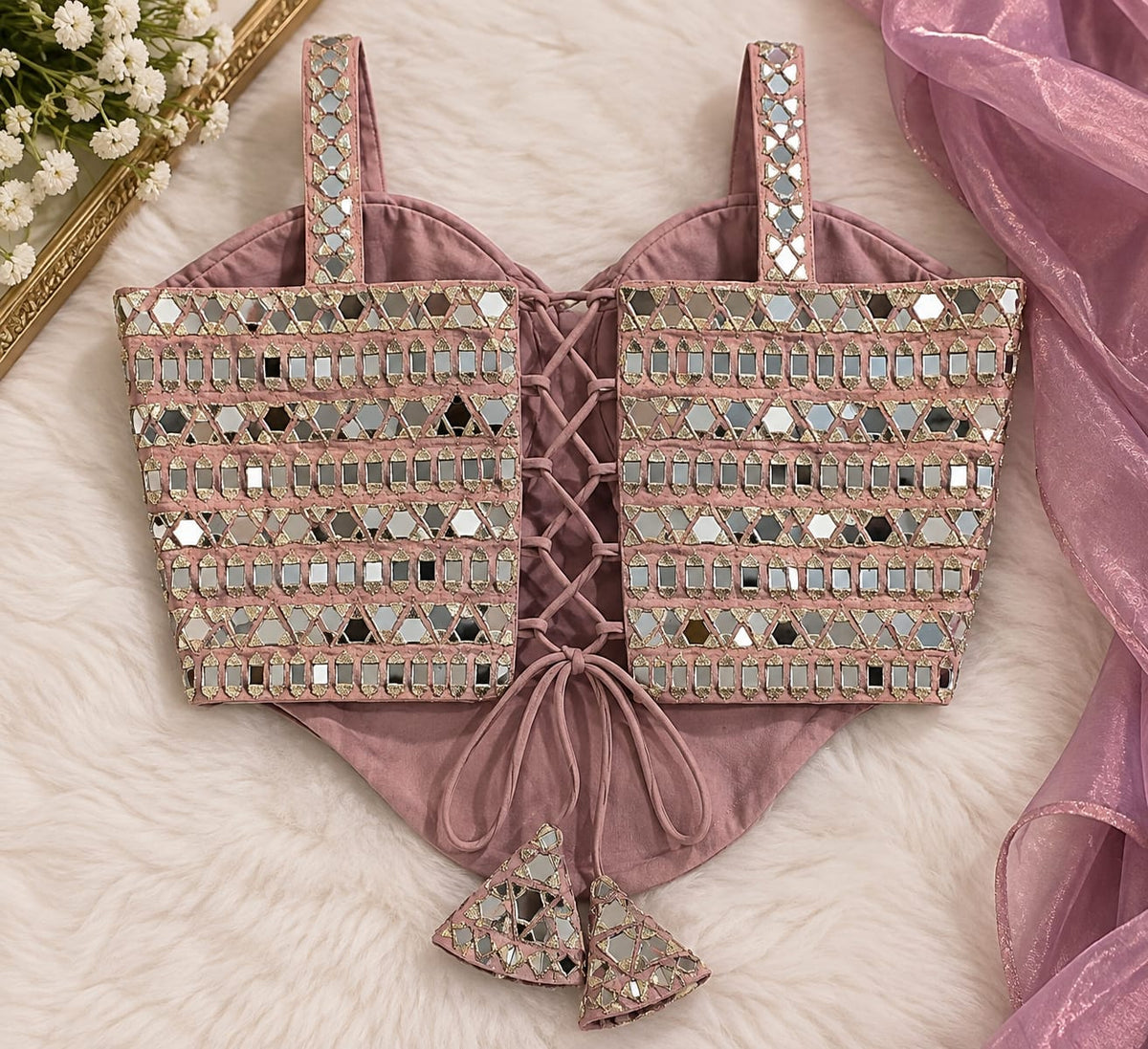 Premium Designer Lavender Mirror Work Lehenga Set