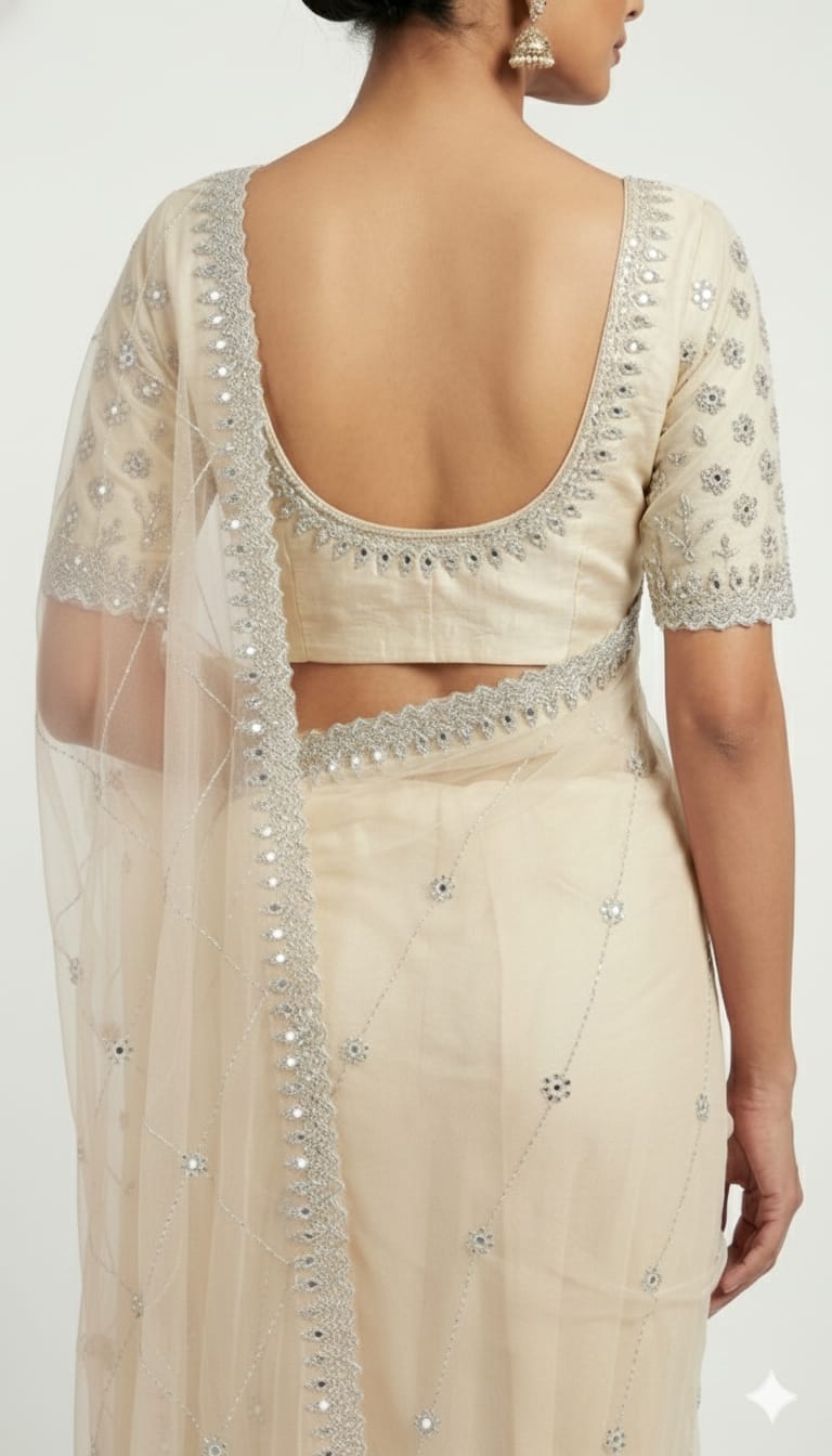 Ivory Soft Organza Saree with Handcrafted Beadwork