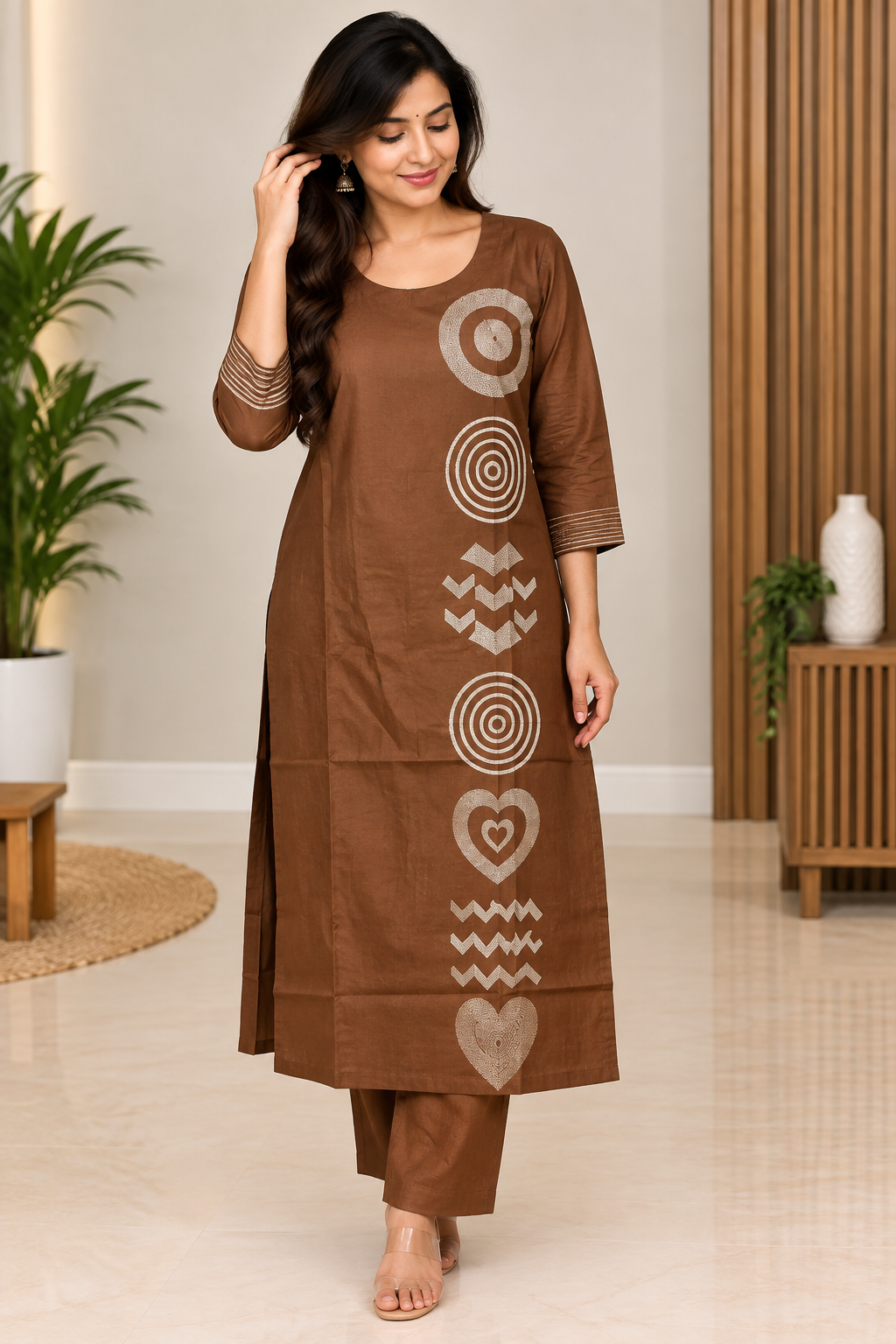 Roman silk brown Embroidered  Co-ord Set