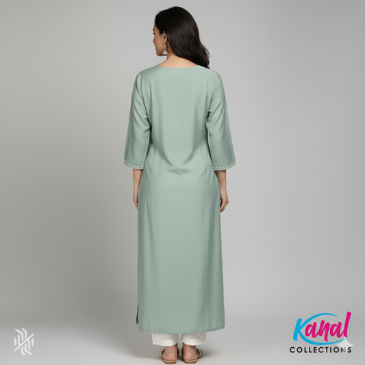 Elegant Embroidered Kurti – Mint Sage Edition