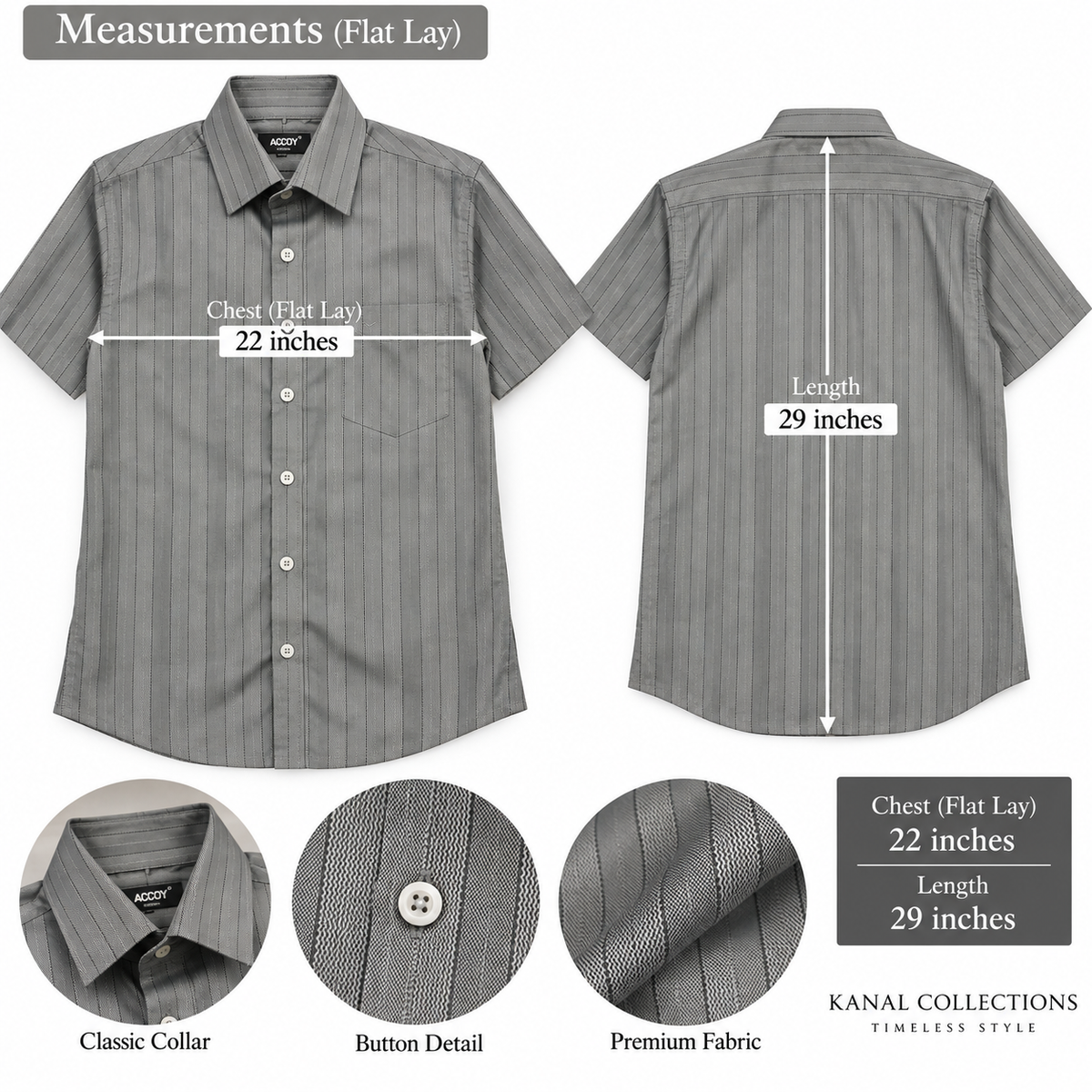 Men’s Grey Striped Short Sleeve Shirt | Smart Casual Wear
