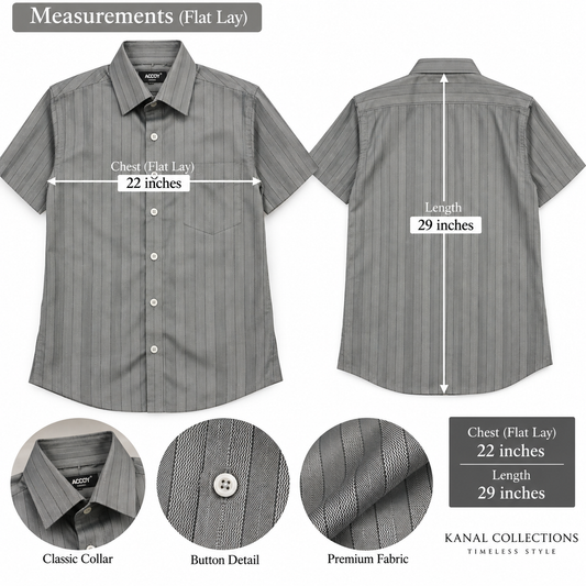 Men’s Grey Striped Short Sleeve Shirt | Smart Casual Wear