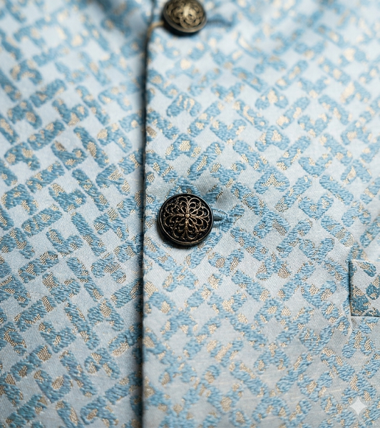 Sky Blue & Gold Geometric Jacquard Modi Jacket