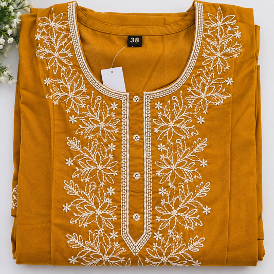 Mustard Yellow Embroidered Rayon Co-ord Set